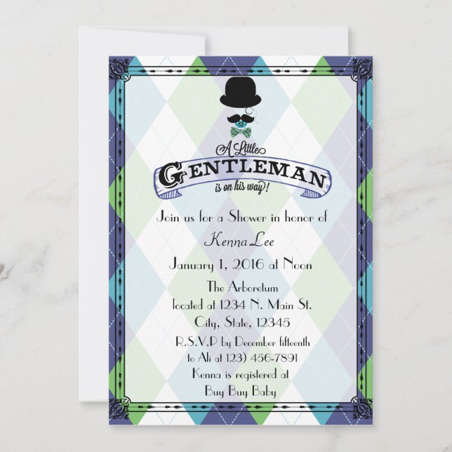 Gentlemen's Baby Shower Argyle Inbjudningar (Framsida)