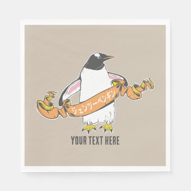 Gentoo penguin Japanskt skrivet Kanji Pappersservett (Framsidan)