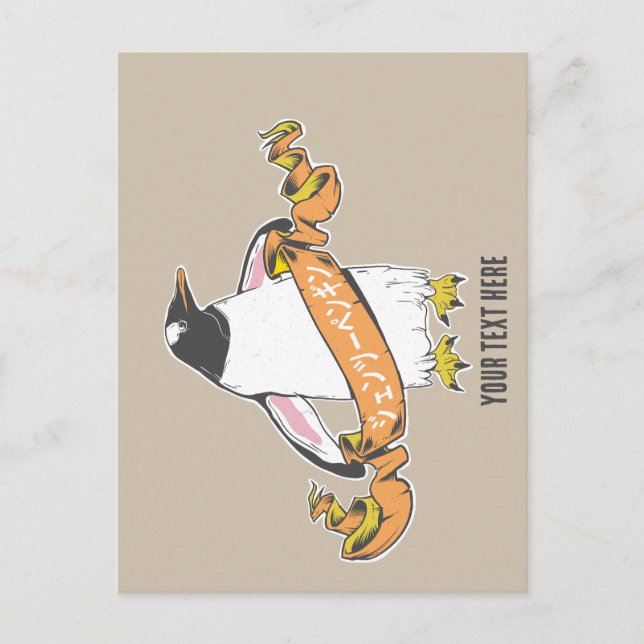 Gentoo penguin Japanskt skrivet Kanji Vykort (Framsida)