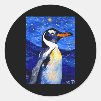 Gentoo Pingvin Stjärnklar Natt Målning Män Kvinnor Runt Klistermärke