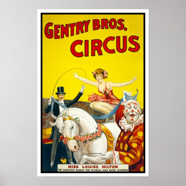 Gentry Bros. Circus, 1920. Gammal reklam Poster (Framsidan)