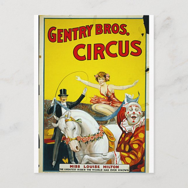 Gentry Bros. Circus Vykort (Framsida)