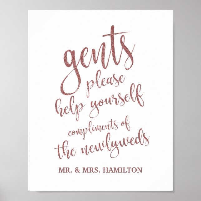 Gents Bathroom Basket Ro Guld Glitter 8 x 10 tecke Poster (Framsidan)