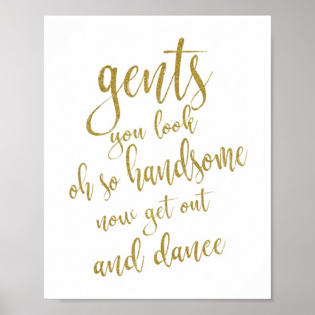 Gents Bathroom Guld Glitter 8 x 10 Bröllop-tecken Poster (Framsidan)