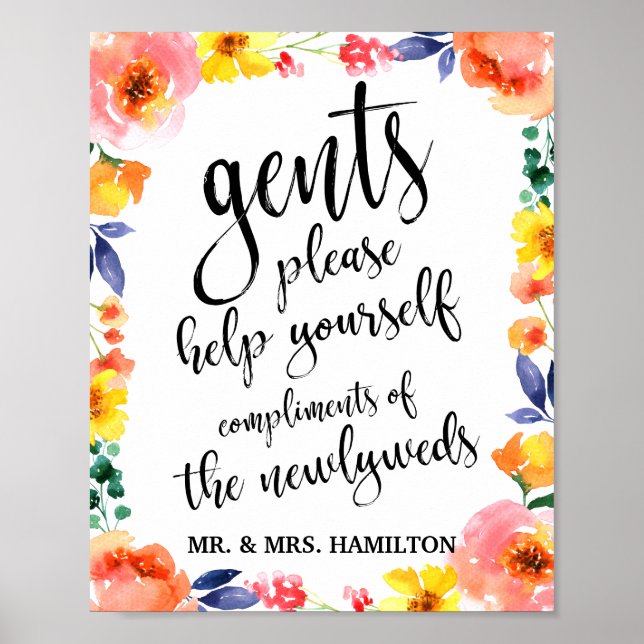 Gents Bröllop Bathroom Basket 8 x 10 Blommigt-teck Poster (Framsidan)