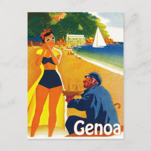 Genua kusten, Italien, gammal kapten och ung turis Vykort