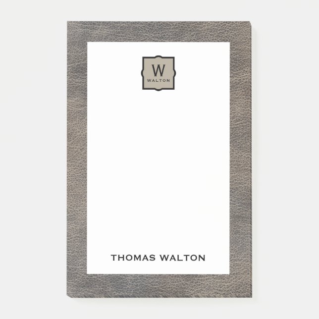 Genuine Cowhide Leather Look Monogram Name Post-it Block (Framsida)
