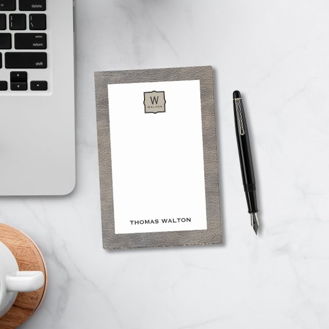 Genuine Cowhide Leather Look Monogram Name Post-it Block (Skapare uppladdad)