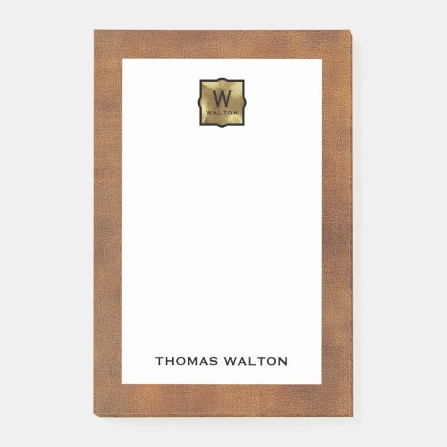Genuine Leather Look Monogram Name Post-it Block (Framsida)