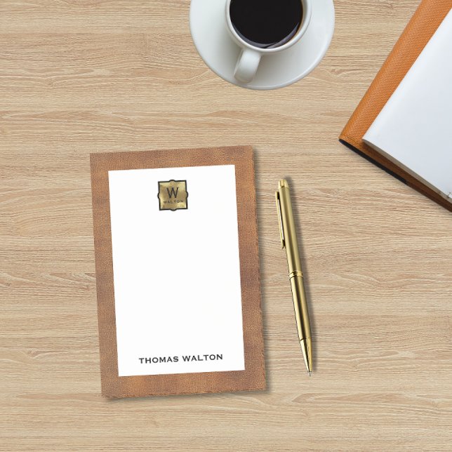 Genuine Leather Look Monogram Name Post-it Block (Skapare uppladdad)