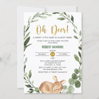 Genusneutral Oh hjort greenery guld babydusch Inbjudningar