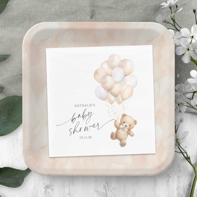 Genusneutral vi kan vänta på den ärade duschen pappersservett (Gender Neutral We Can Bearly Wait, Teddy Bear Themed Baby Boy Shower Napkin.)