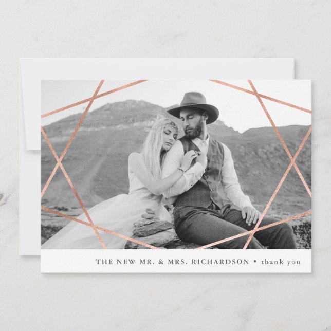 Geo Bröllop| Faux Copper med Photo Tack Kort (Framsida)