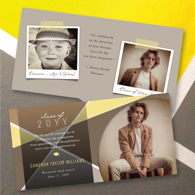 Geo Brown Criss Kor Färg Block Photo Studenten Tack Kort (Geo Brown Criss Cross Lines Color Block Photo Graduation Thank You Card @ zazzle.com/color_therapy)