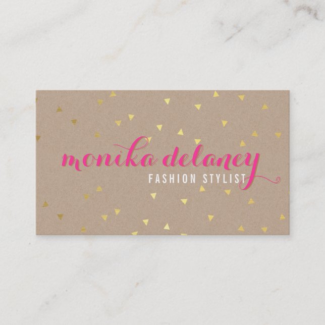 GEO CONFETTI snyggt GULD trendig Kraftig rosa Visitkort (Framsida)