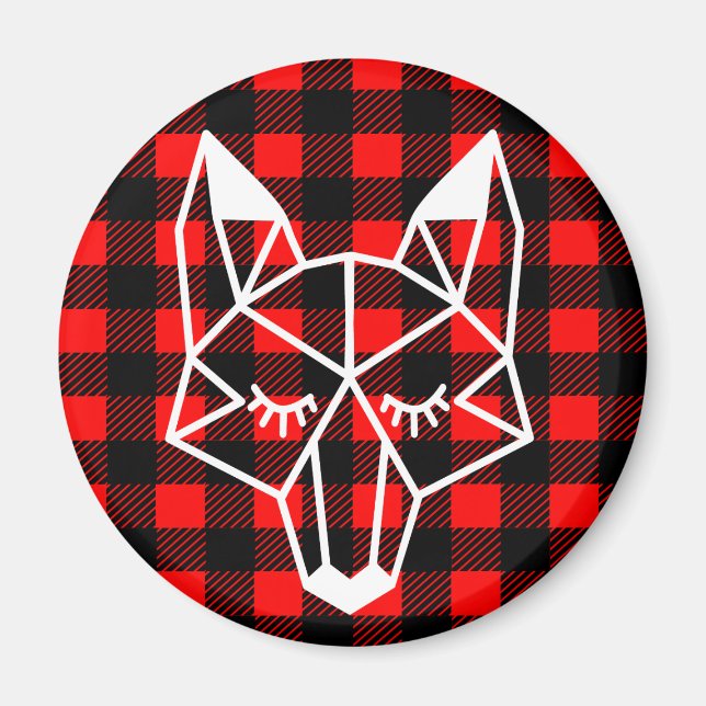 Geo Fox & Rustic Black Red Buffalo Checkpset Magnet (Framsidan)