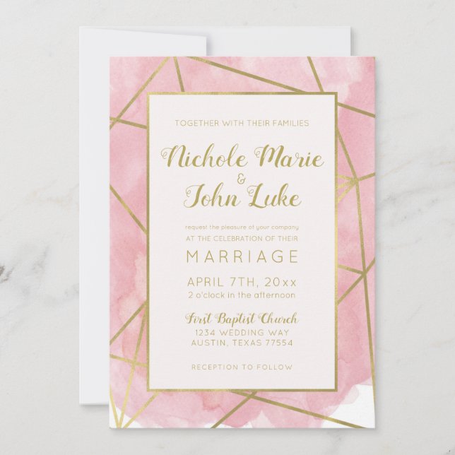 Geo Gold Foil Wedding bjudande  Watercolor Inbjudningar (Framsida)