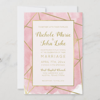 Geo Gold Foil Wedding bjudande Watercolor Inbjudningar