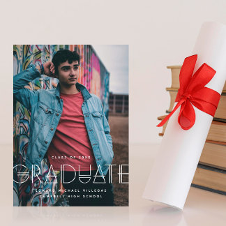 Geo Grad Modern Typography Graduation Announcement Spara Datumet