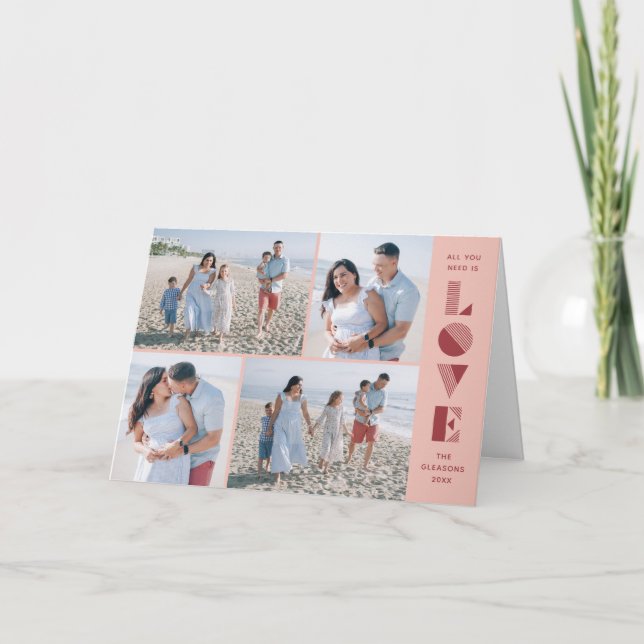 Geo Kärlek 4-Photo Valentine Day Card - persiko Meddelande (Framsida)