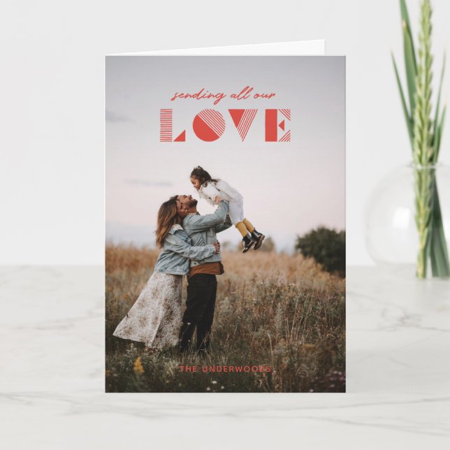 Geo Kärlek Overlay Valentine Day Card - Red Tack Kort (Framsida)