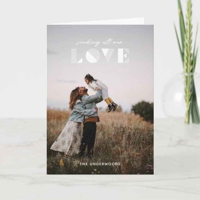 Geo Kärlek Overlay Valentine Day Card - Vit Tack Kort (Framsida)