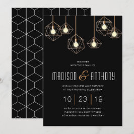 Geo Ljus Black och Guld Modern Geometric Bröllop Inbjudningar