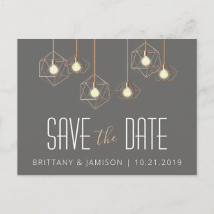 Geo Ljus Grått Modern Geometric Save the Date Meddelande Vykort
