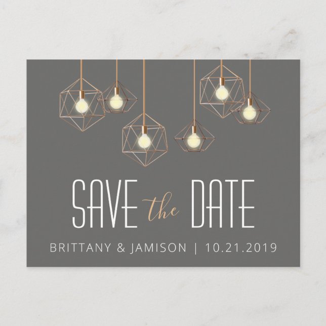 Geo Ljus Grått Modern Geometric Save the Date Meddelande Vykort (Framsida)