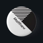 Geo Minimal Black White Rand Employee Namn bricka Knapp<br><div class="desc">Knappen Anpassade namn bricka</div>