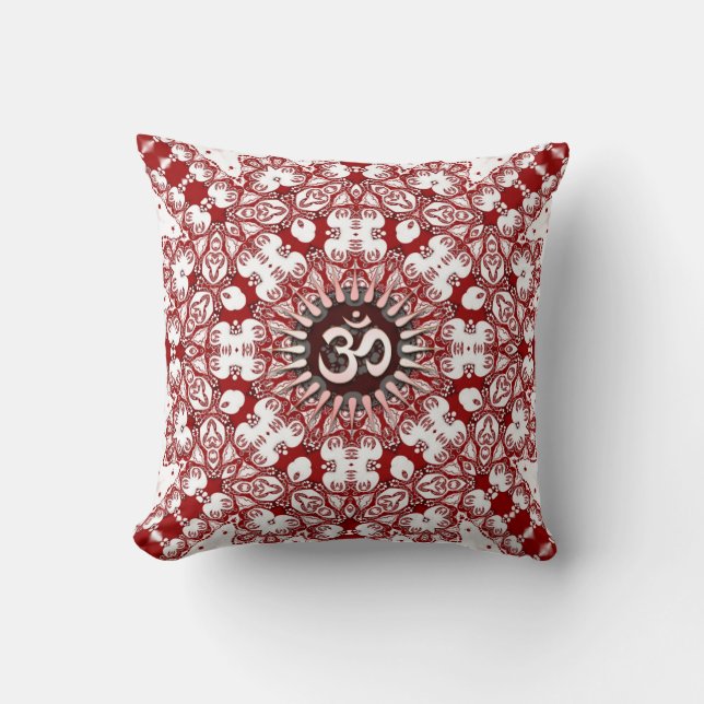 Geo-Snöre Mandala White Red OM Cushion / Pillow Kudde (Framsida)