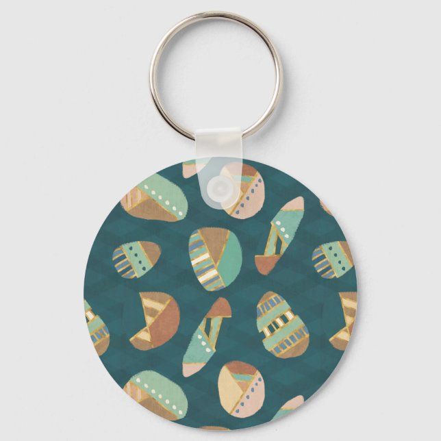 Geo-steg utomhus | Blå Mönster Nyckelring (Framsida)