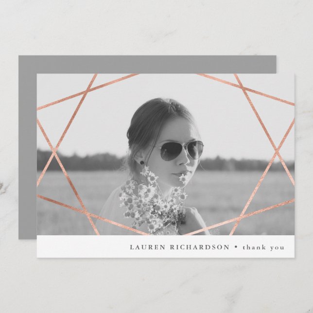 Geo Student | Faux Copper with Photo Tack Inbjudningar (Fram/baksida)