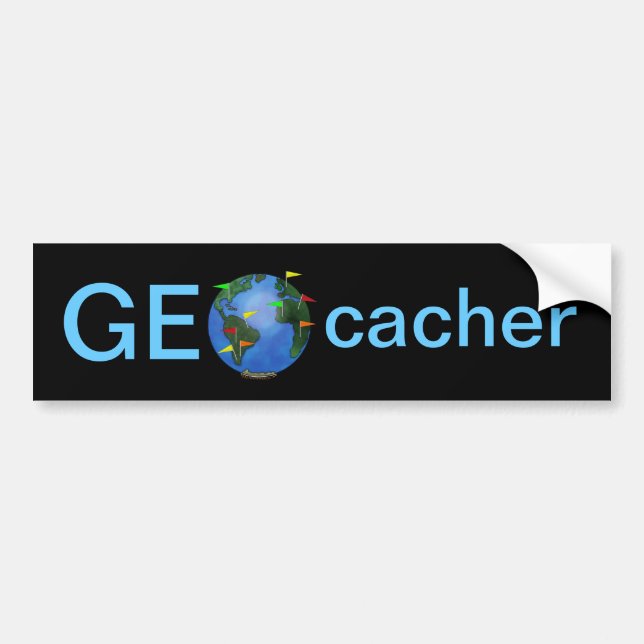 Geocacher jord med bilen för flaggorGeocaching Bildekal (Framsidan)