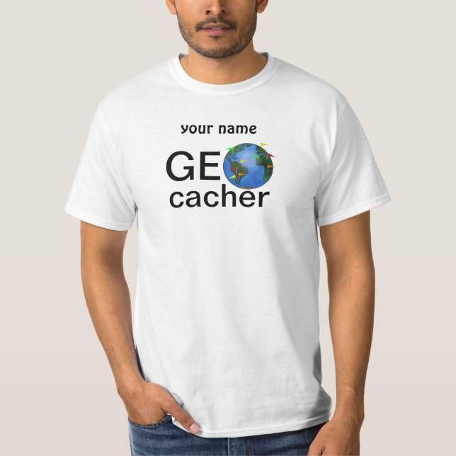Geocacher jord med den flaggorGeocaching T-shirt (Framsida)