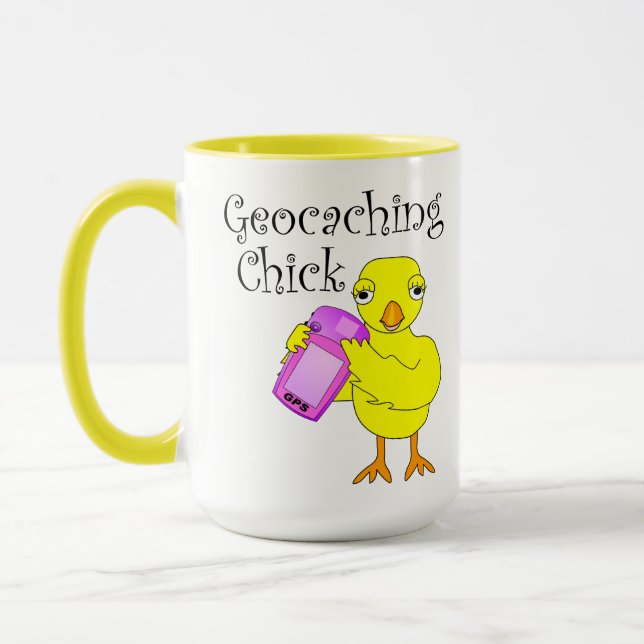 Geocaching Chick Curly Text Mugg (Vänster)