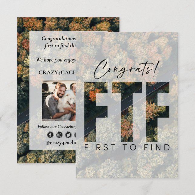 Geocaching Första att hitta cache congratulations  Kort (Fram/baksida)
