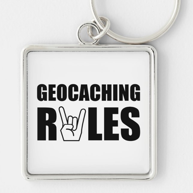 Geocaching regler fyrkantig silverfärgad nyckelring (Framsidan)