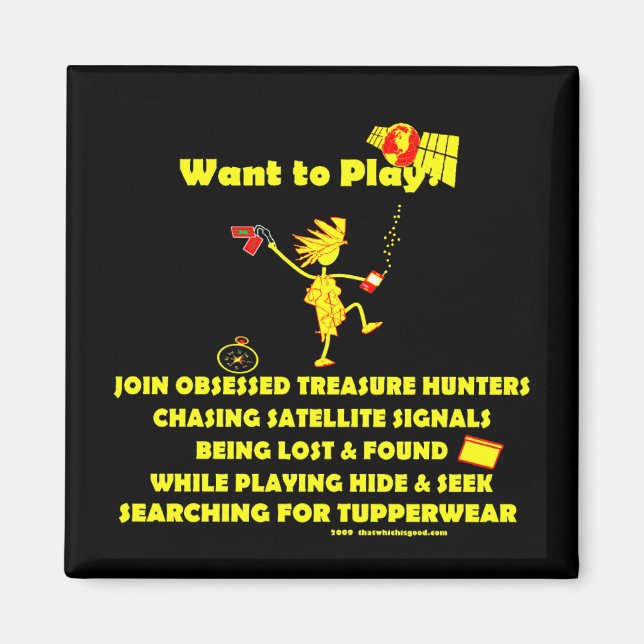 Geocaching.. Vill du spela? Magnet (Framsidan)