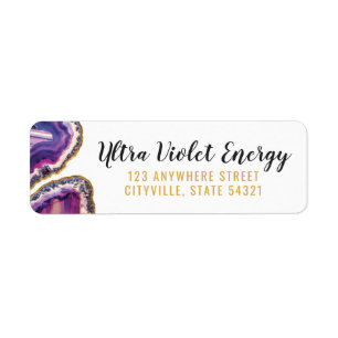 Geod Agat Skiva Ädelsten Ultra Violett Returadress Etikett