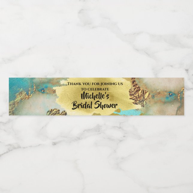 Geod påfågel färger akvarell agat guld blå vattenflaska etikett (Singel etikett)