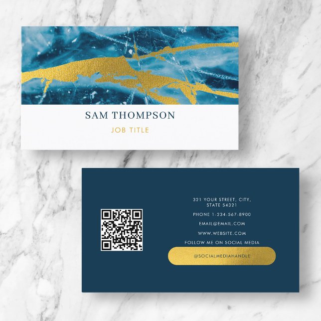Geode Agate Blue Guld Social Media QR-kod Visitkort (Skapare uppladdad)