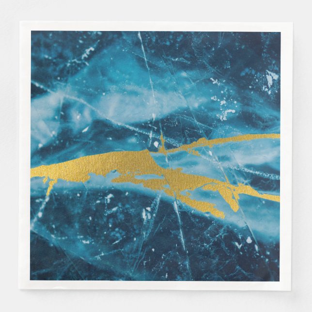 Geode Agate Gemstone Blue och Guld Pappersservett (Framsida)