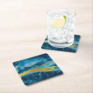 Geode Agate Gemstone Blue och Guld Underlägg Papper Kvadrat