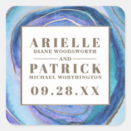 Geode Agate Gemstone Wedding Favor Stickers Fyrkantigt Klistermärke