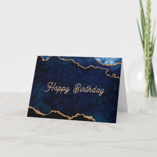 Geode Blue Gilded Birthday Kort