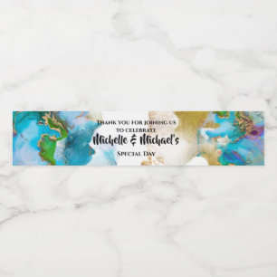 Geode Blue guld agate vattencolor peacock färg Vattenflaska Etikett