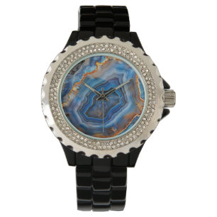 Geode Blue Guld Crystals Quartz Sten Armbandsur