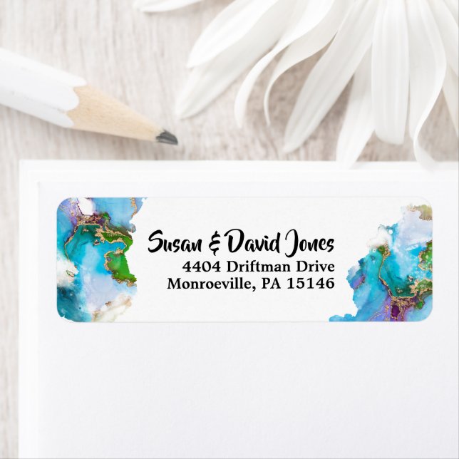 Geode faux guld blå pjäs - modern returadress etikett (Insitu)