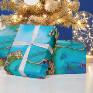 Geode faux guld blue lila agate water color chic presentpapper